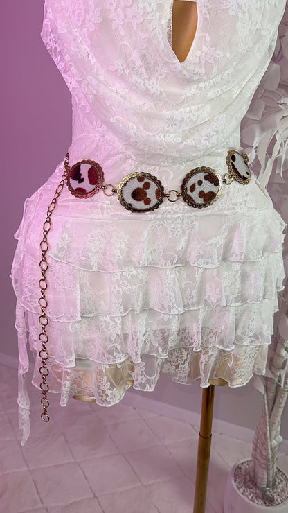 Cowhide Western Chain Belt - Brown