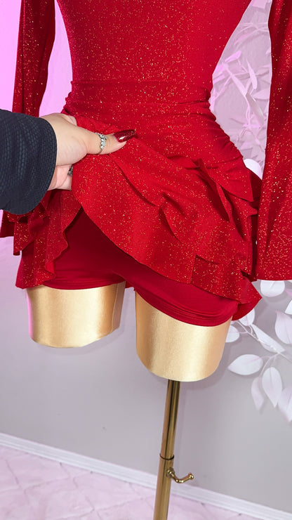 Itzel Glitter Romper Dress - Red