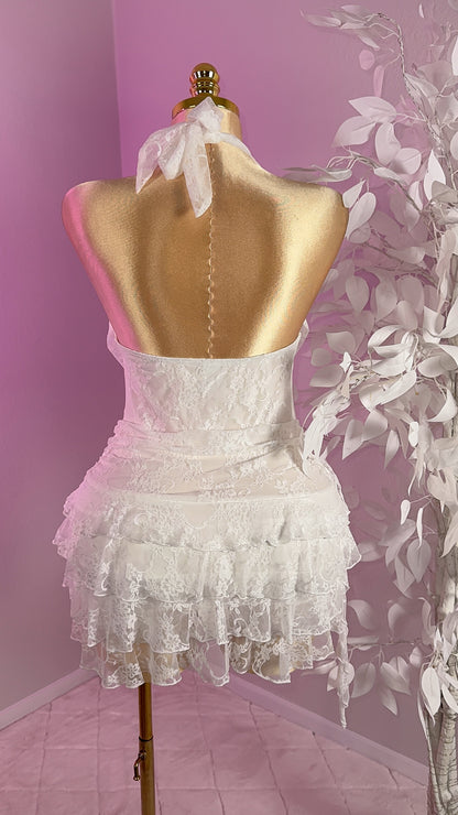 Teresa Floral Lace Romper Dress - White