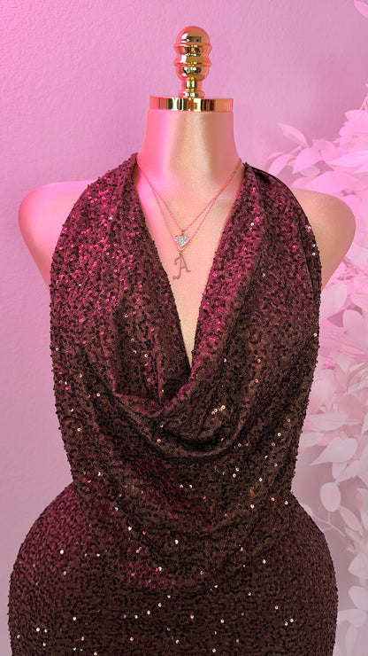 Nina Sequin Dress - Brown