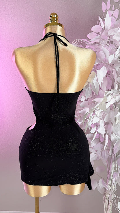Victoria Glitter Mini Dress - Black
