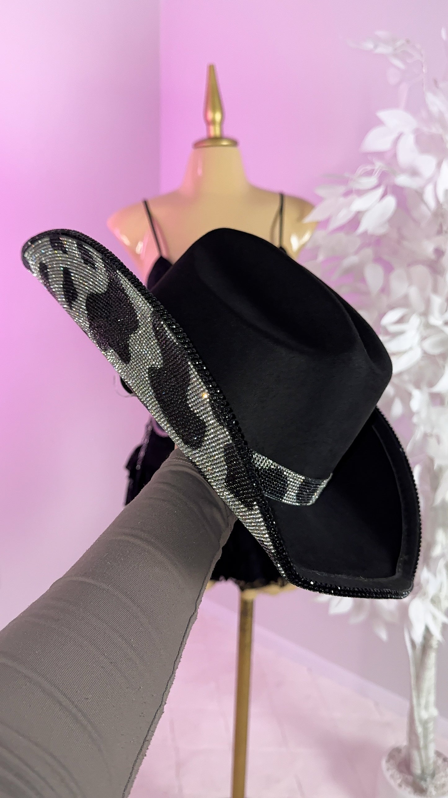 Amy Rhinestone Western Hat - Cow Print
