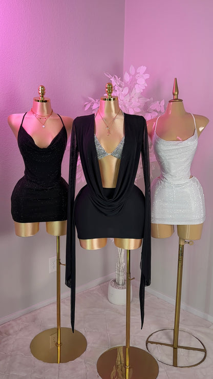 Sasha Drape Mesh Dress - Black