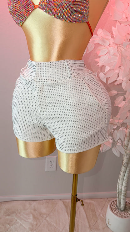 Bichota Rhinestone Shorts - White