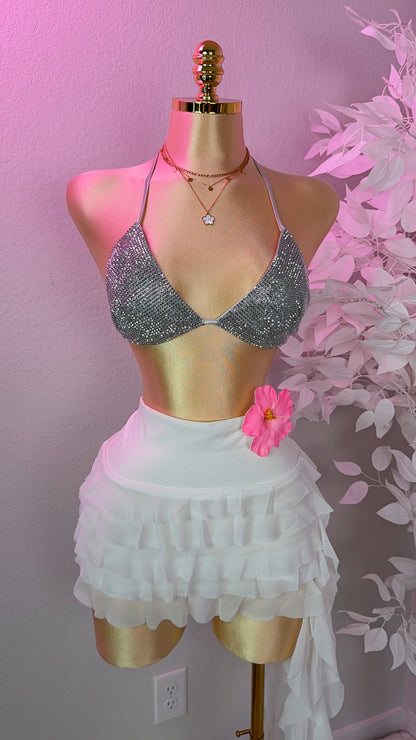 Del Cora Rhinestone Bikini Top - Silver