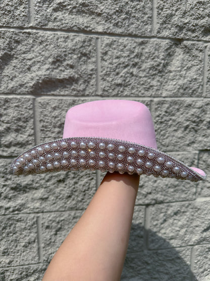 Jasmine Rhinestone/Pearl Western Hat - Pink