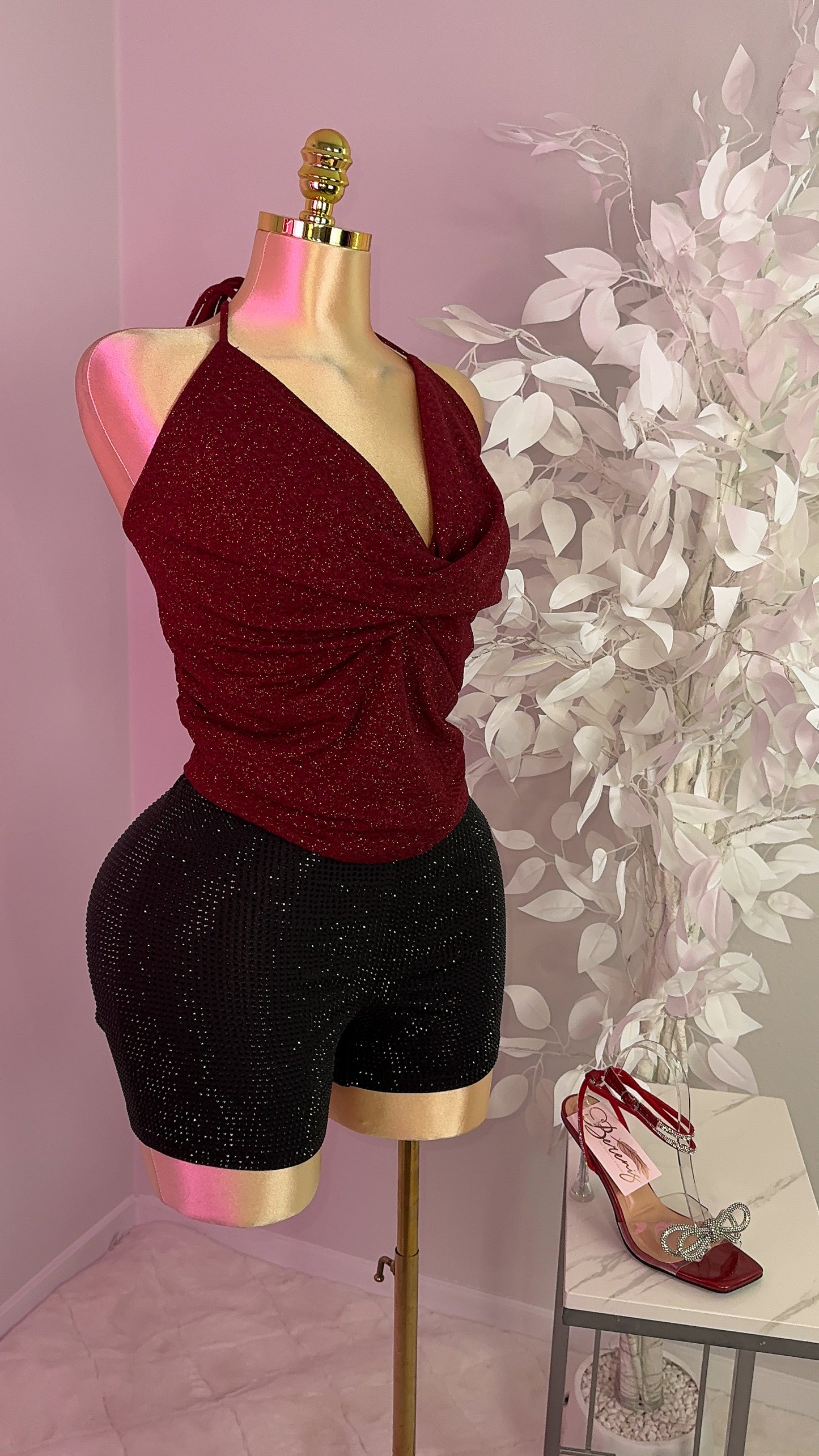 Rosalia Glitter Top - Red - Plus Size