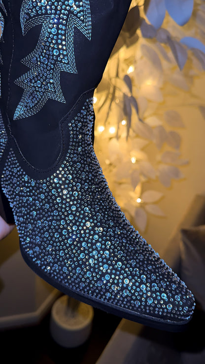 Andrea Rhinestone Western Boots - Black (Wide Calf Friendly)New Color