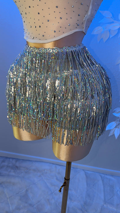 Sparklyyy Fringe Mini Skort - Silver