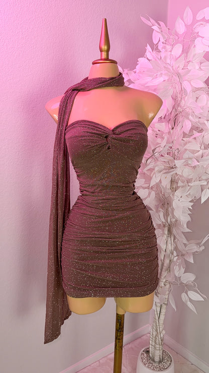 Alessia Glitter Mini Dress - Mocha
