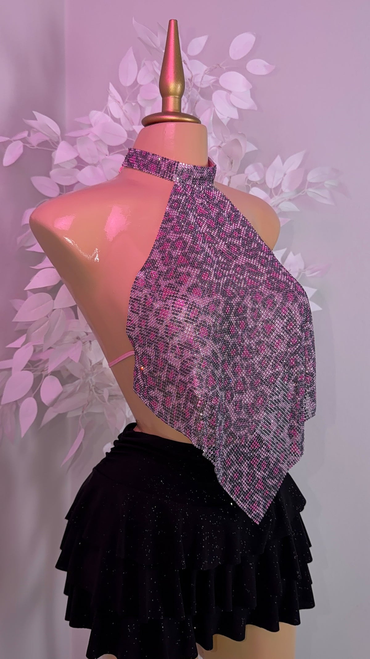Fantasy Rhinestone Top - Pink Leopard