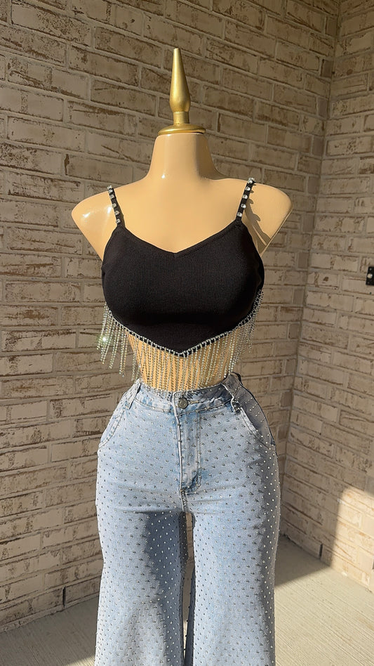 Rebelde Rhinestone Top - Black