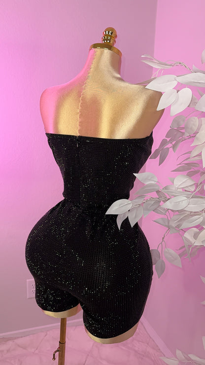 Xiomara Rhinestone Romper - Black - Plus Size