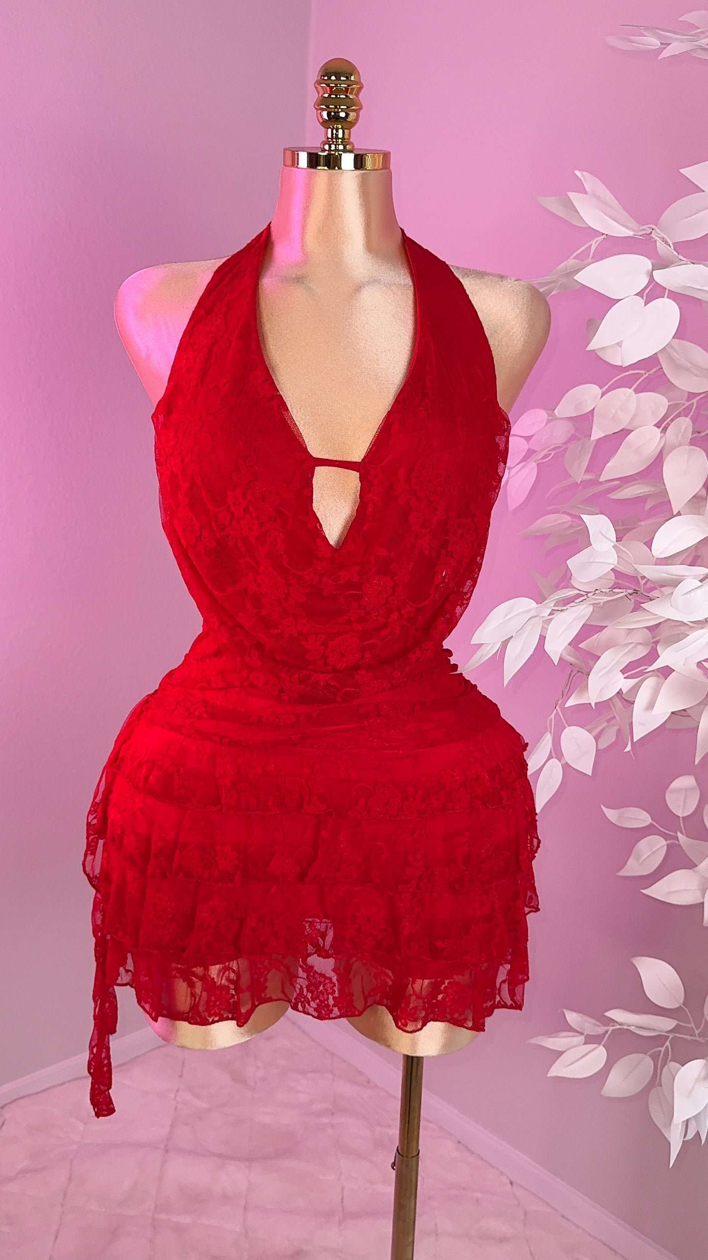 Teresa Floral Lace Romper Dress - Red