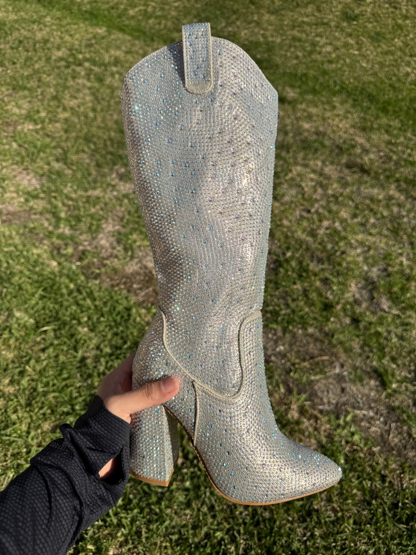 Beli Rhinestone Western Boots - Champagne