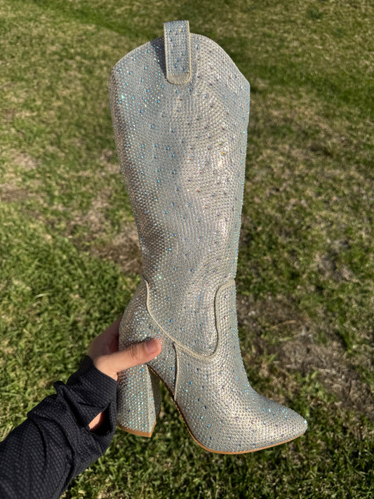 Beli Rhinestone Western Boots - Champagne
