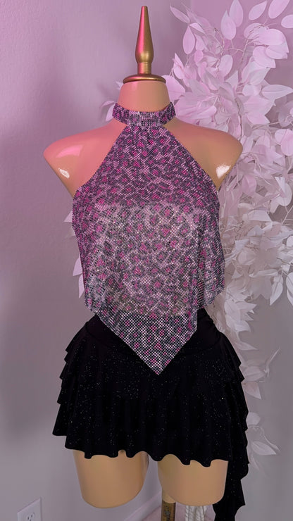 Fantasy Rhinestone Top - Pink Leopard