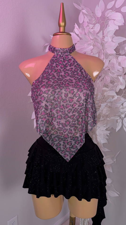 Fantasy Rhinestone Top - Pink Leopard