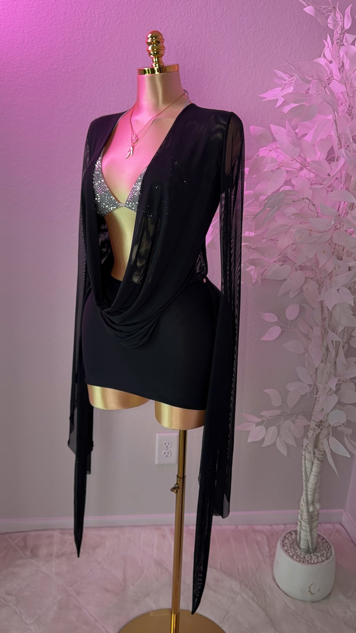 Sasha Drape Mesh Dress - Black