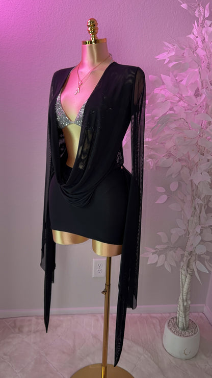 Sasha Drape Mesh Dress - Black