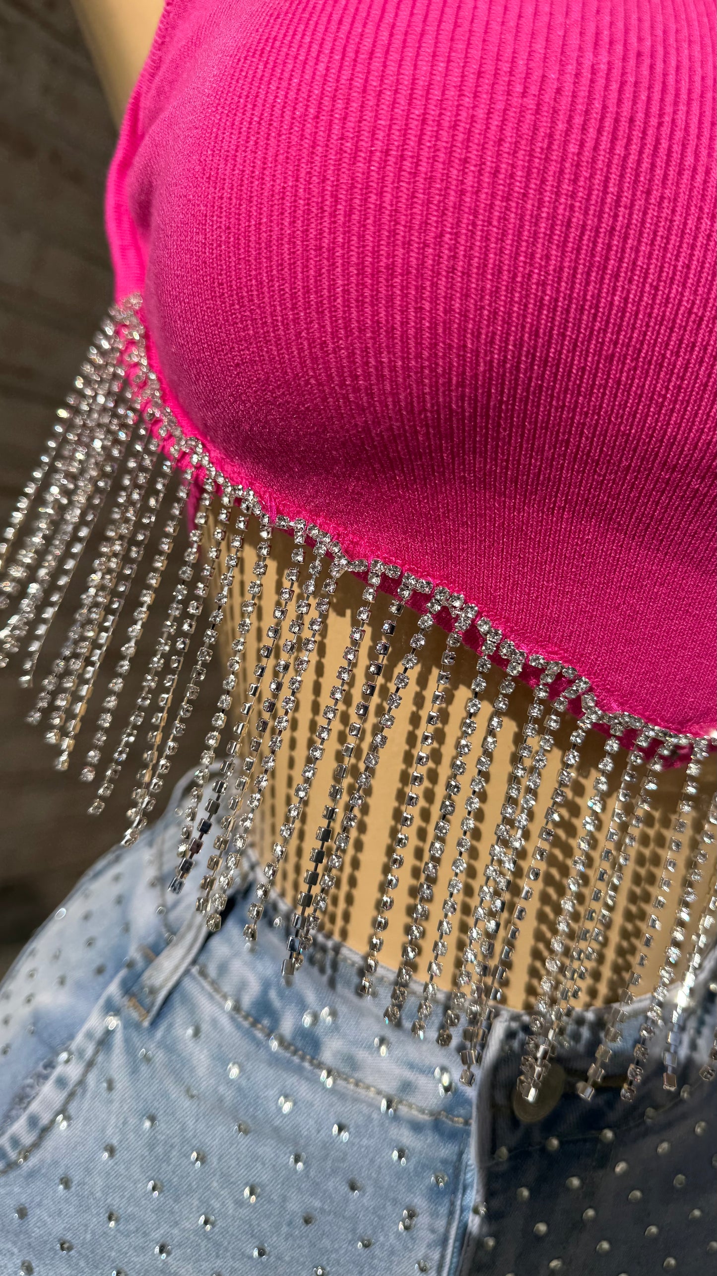 Rebelde Rhinestone Top - Pink
