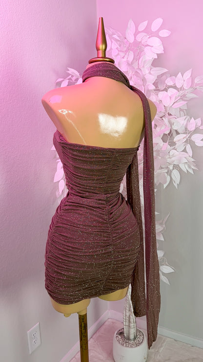 Alessia Glitter Mini Dress - Mocha