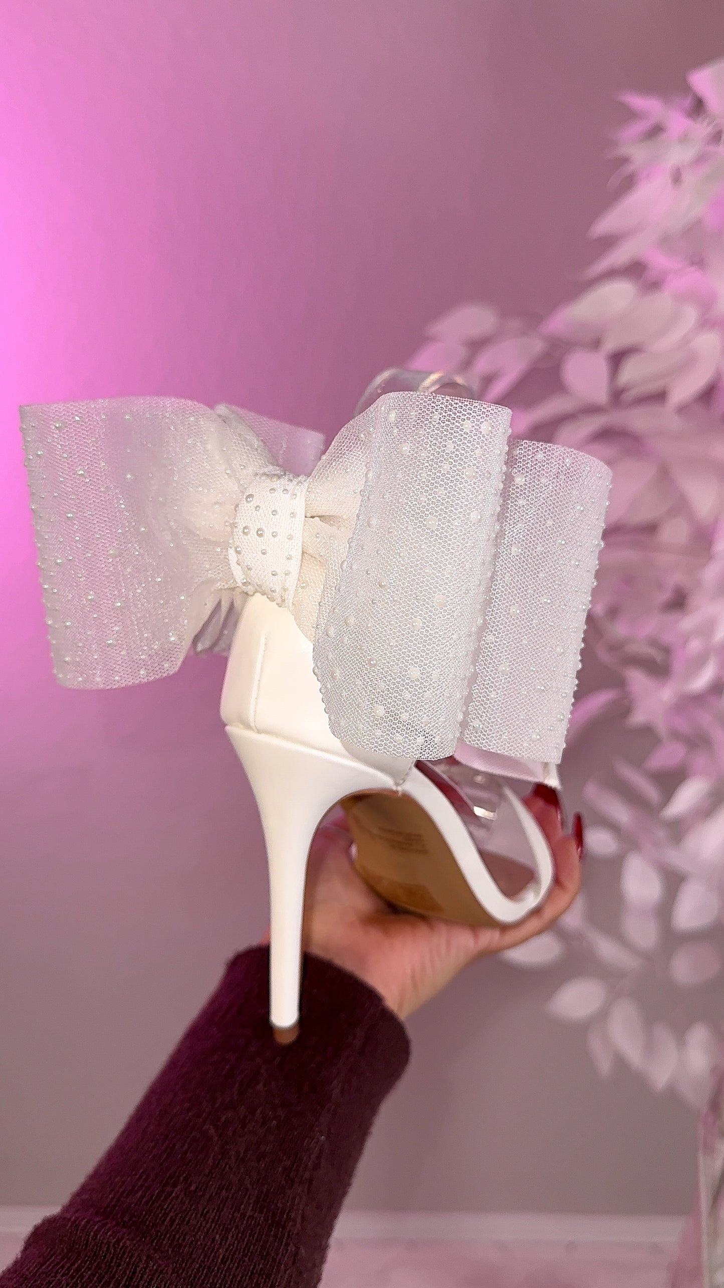 Ivette Pearl Bow Heels - White