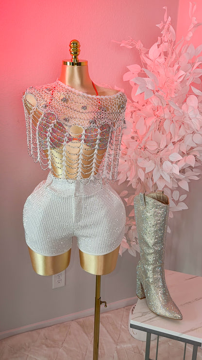 Cairo Embellished Crochet Top - White