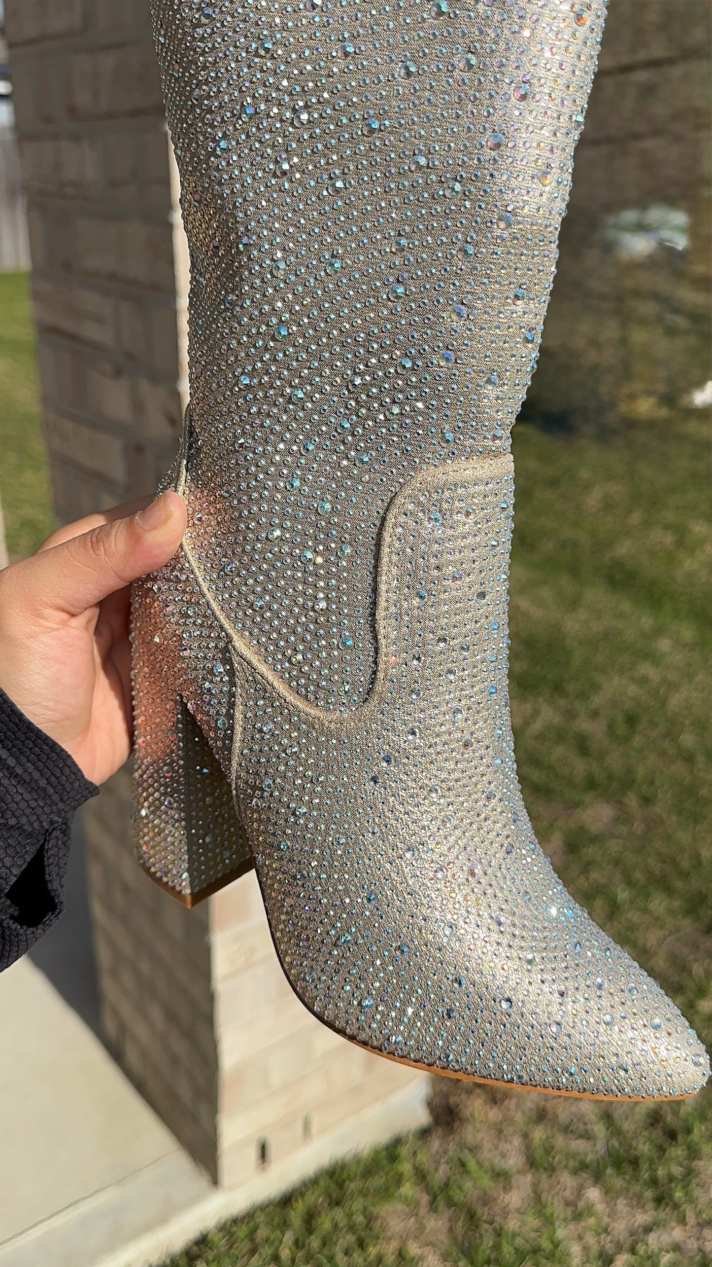 Beli Rhinestone Western Boots - Champagne