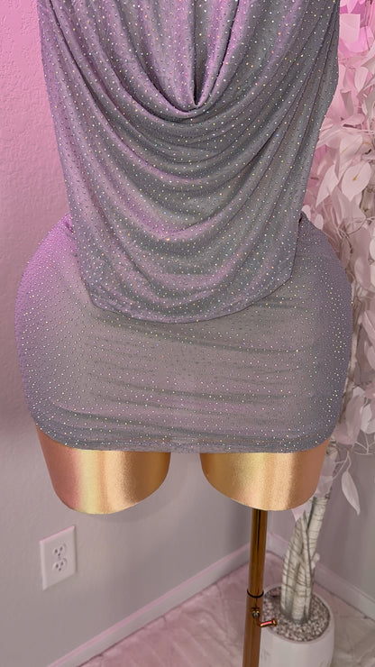 Nova Rhinestone Halter Dress - Grey