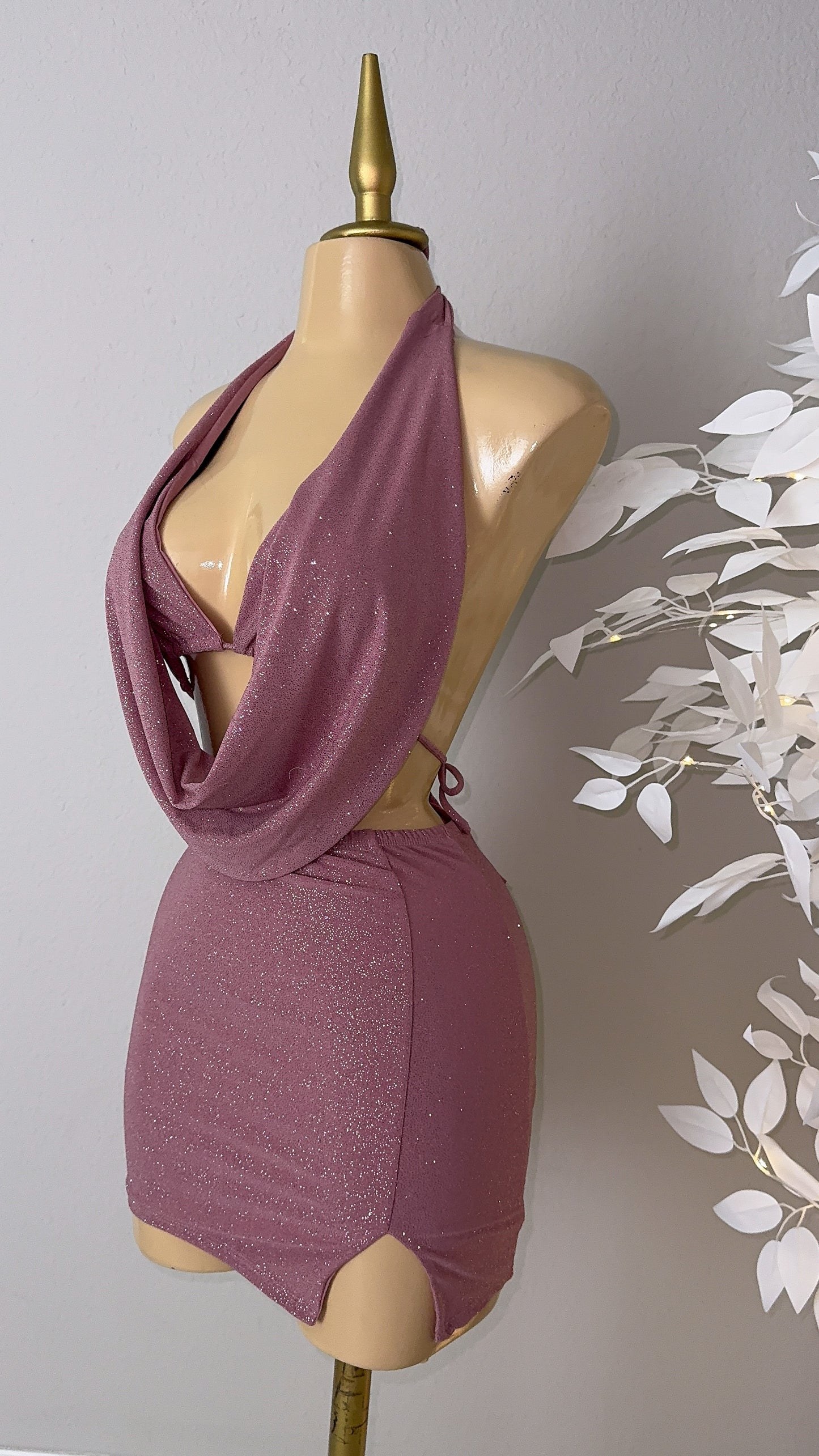 Arianna Glitter Skirt Set - Dusty Pink