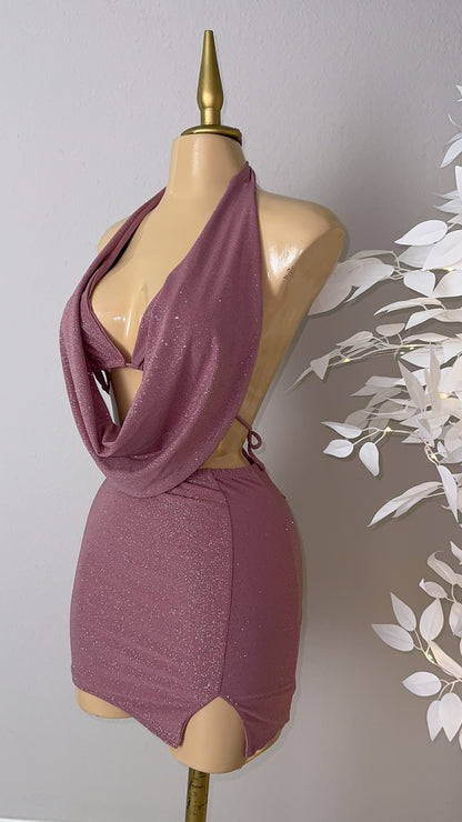 Arianna Glitter Skirt Set - Dusty Pink