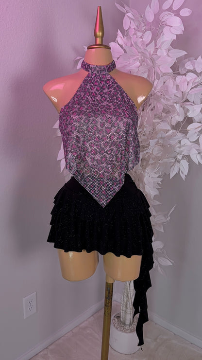 Fantasy Rhinestone Top - Pink Leopard