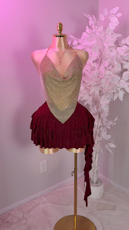 Karolina Glitter Ruffle Skirt - Burgundy