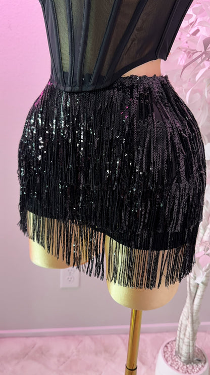 Sparklyyy Fringe Mini Skort - Black