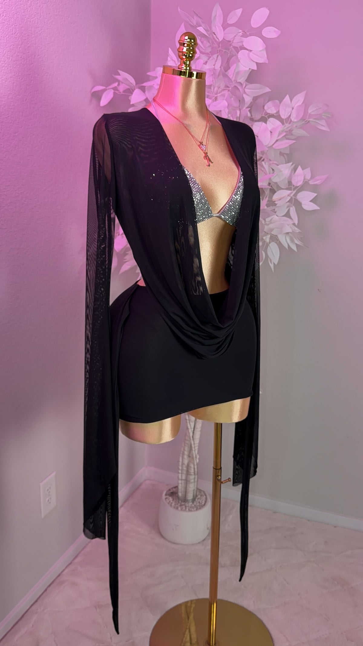 Sasha Drape Mesh Dress - Black