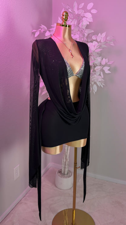 Sasha Drape Mesh Dress - Black