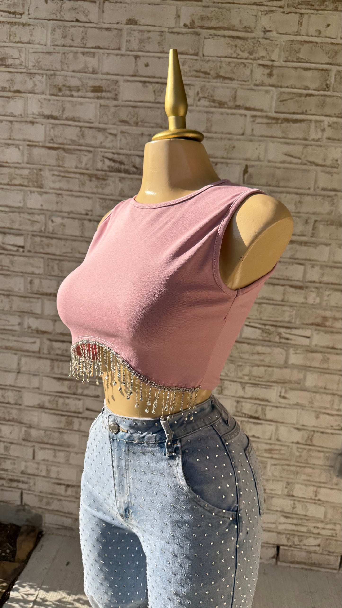 Cairo Rhinestone Top - Pink
