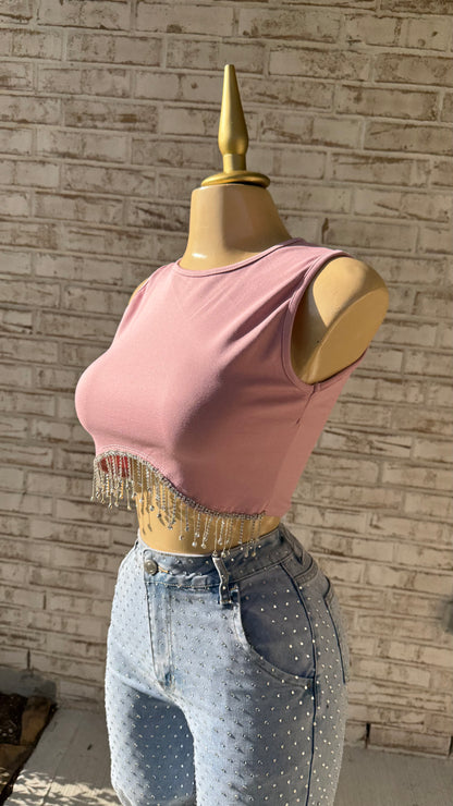 Cairo Rhinestone Top - Pink