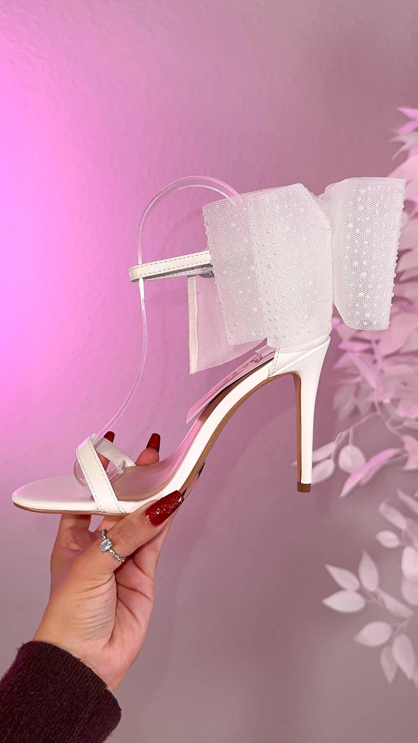 Ivette Pearl Bow Heels - White