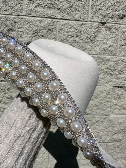 Jasmine Rhinestone/Pearl Western Hat - White