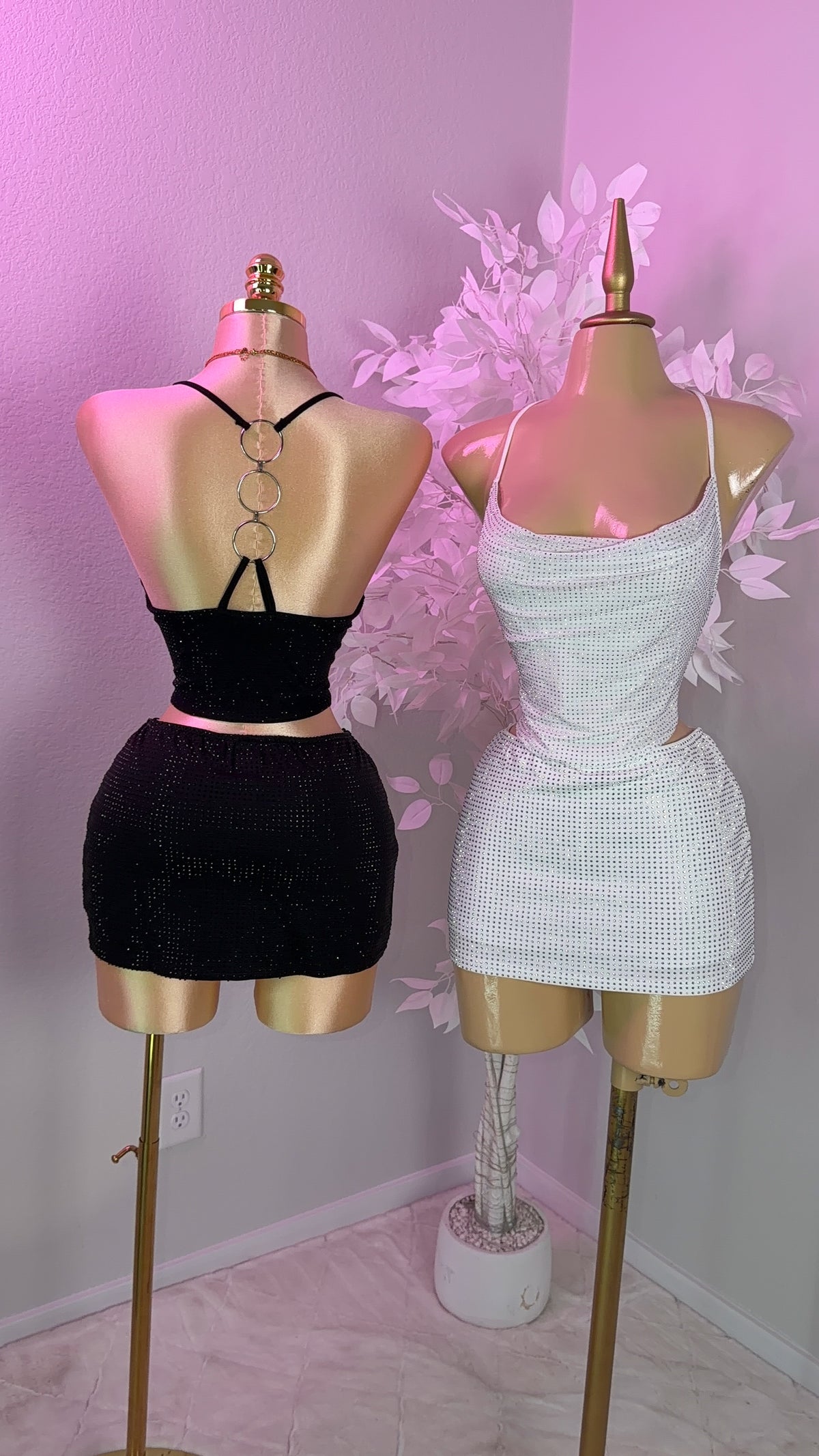 Gia Rhinestone Skirt Set - White (Built In Shorts)