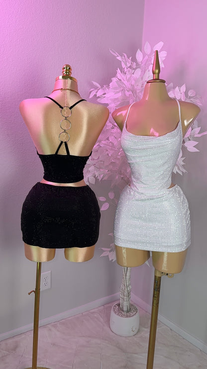 Gia Rhinestone Skirt Set - White (Built In Shorts)