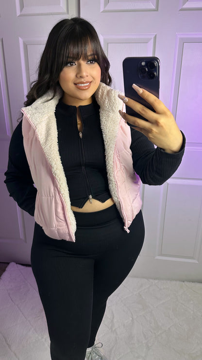Bella Reversible Puffer Vest - Pink