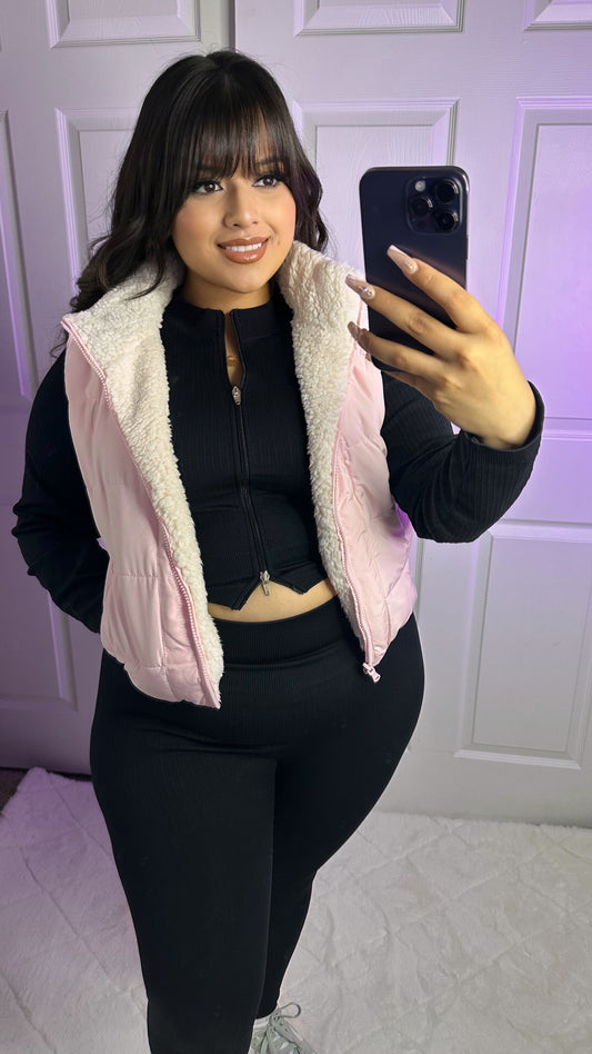Bella Reversible Puffer Vest - Pink