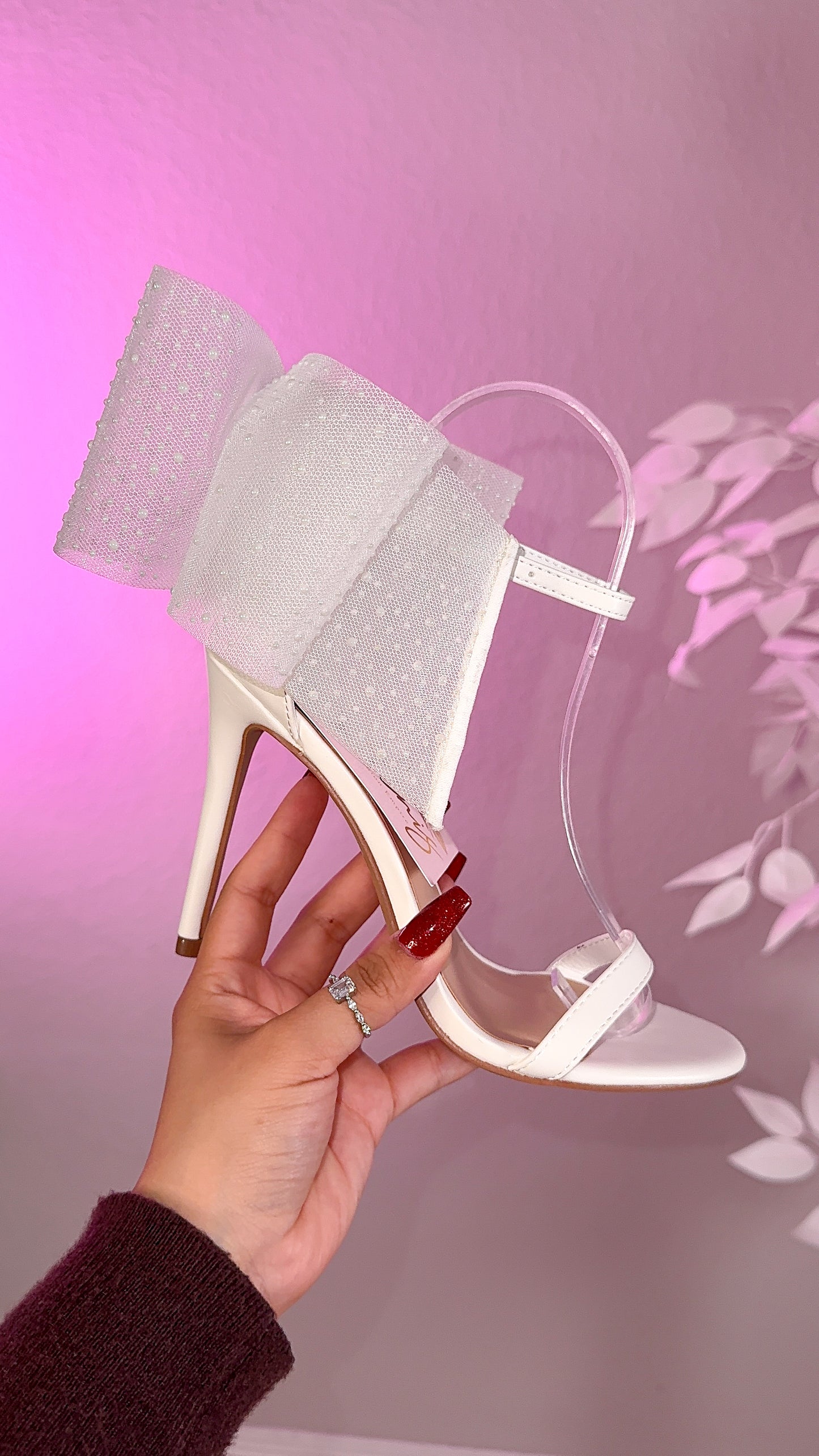 Ivette Pearl Bow Heels - White
