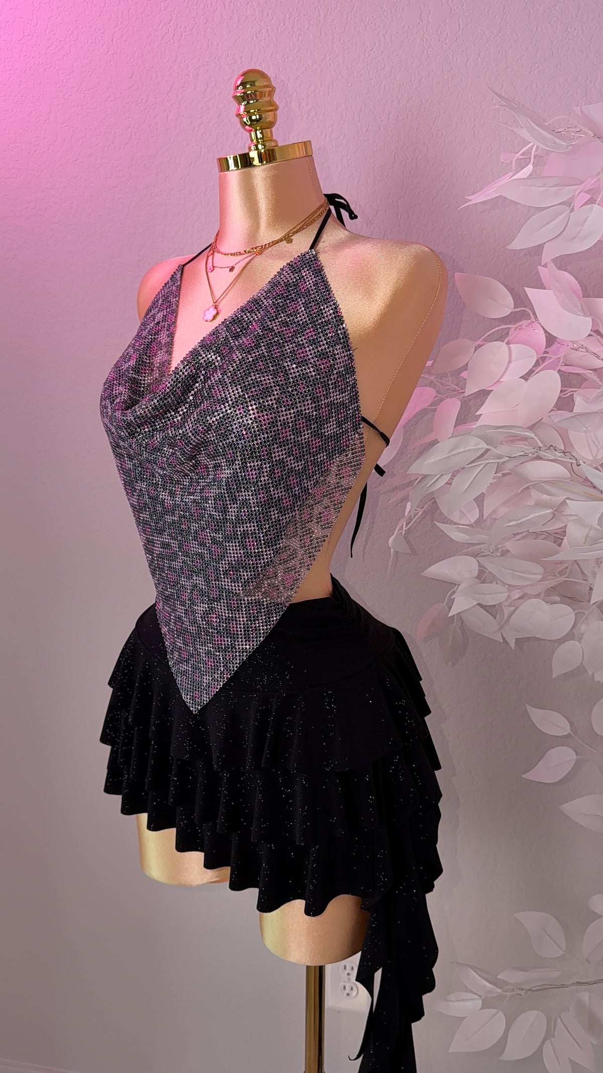 Zahara Rhinestone Top - Pink Leopard