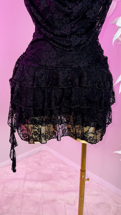 Teresa Floral Lace Romper Dress - Black