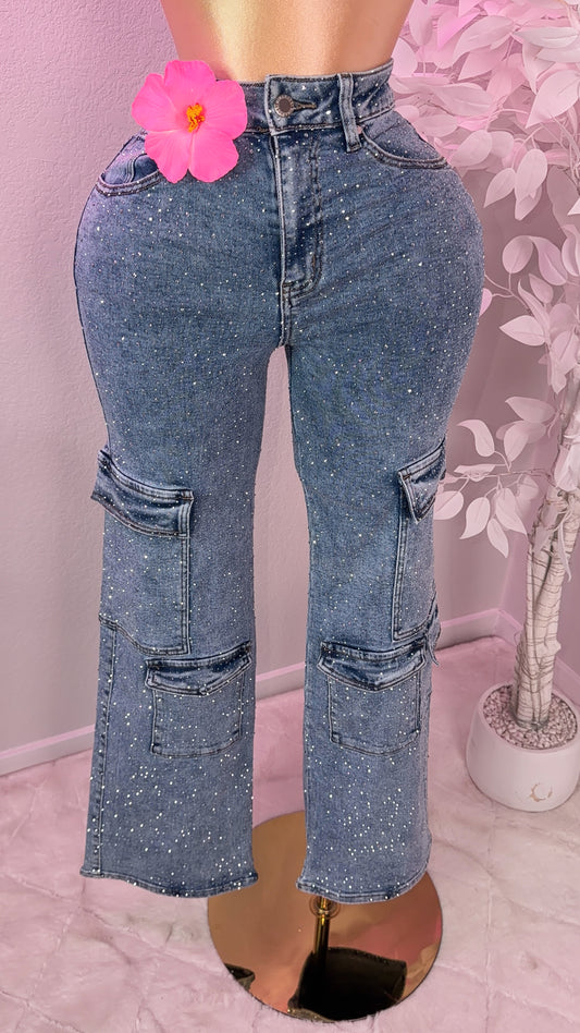 Bandida Rhinestone Cargo Jeans