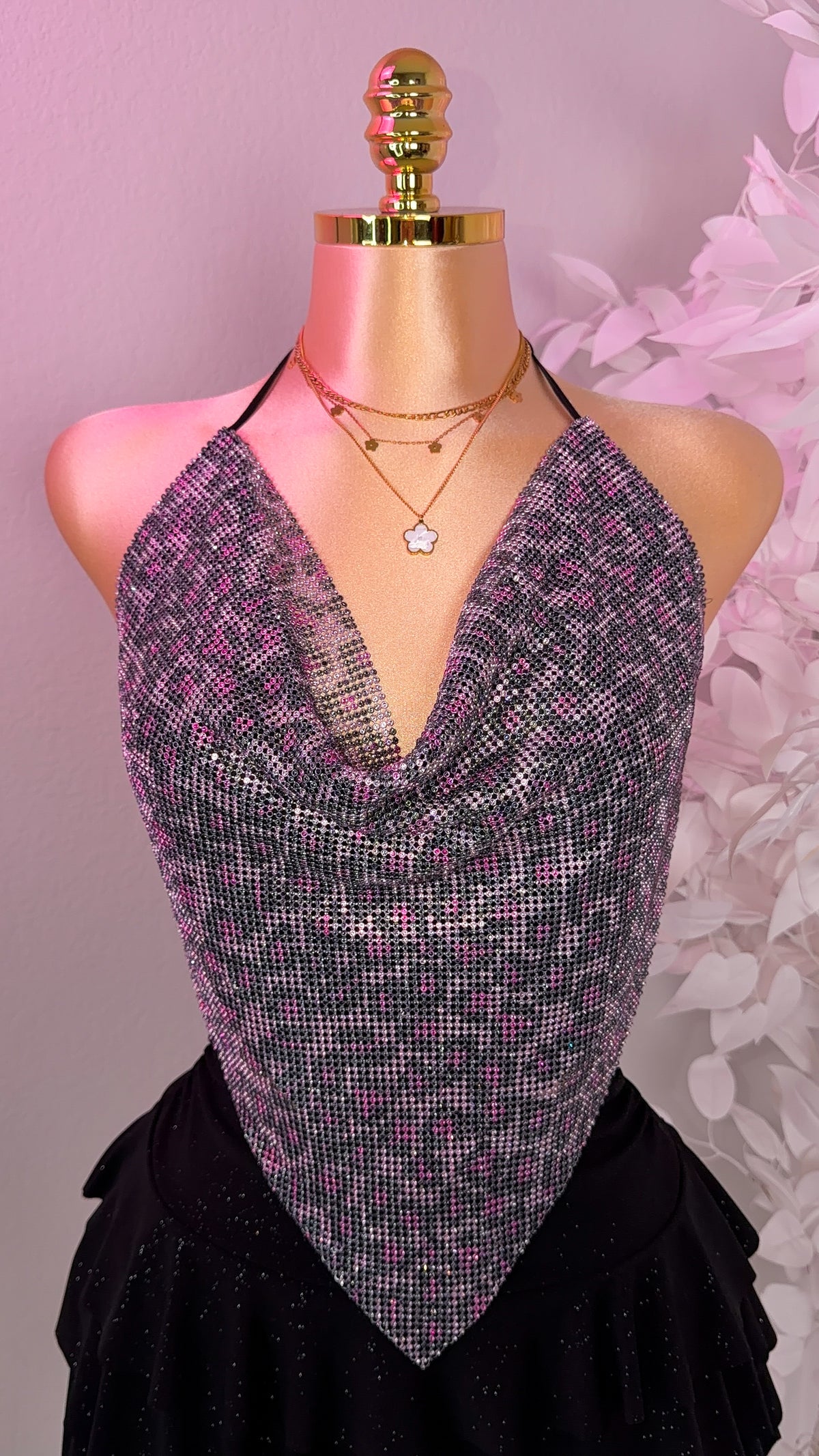 Zahara Rhinestone Top - Pink Leopard